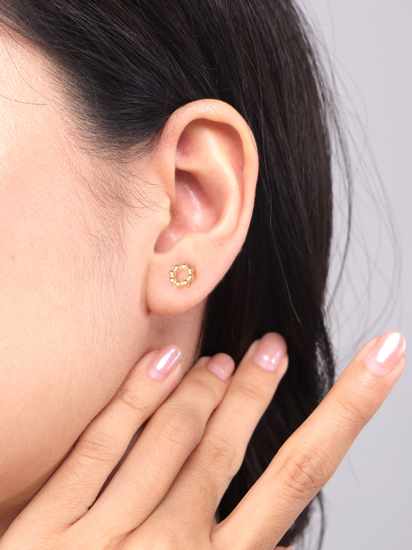 DEVATA Gold Pearl Circle Stud Earrings