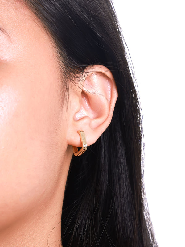 DEVATA Gold Ribbed Square Hoop Earrings