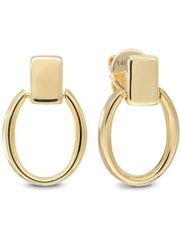 14K Gold Oval Loop Stud Earrings