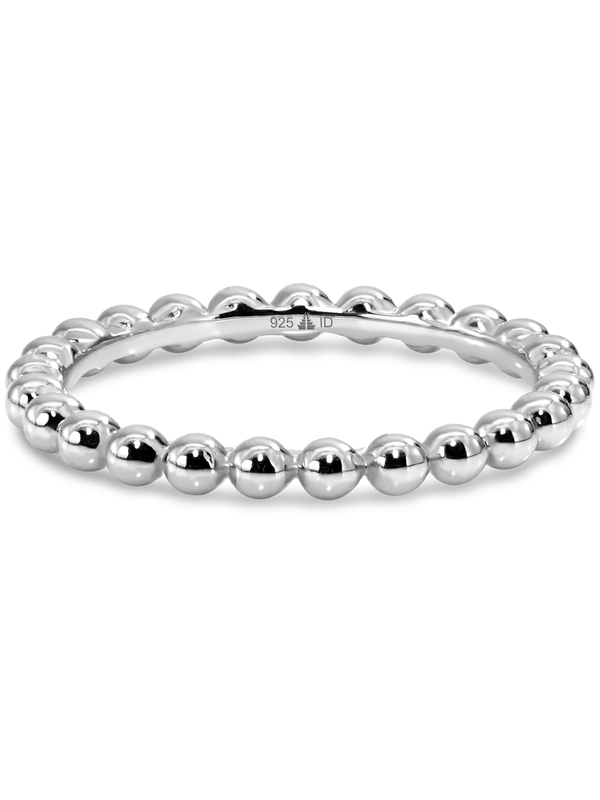 DEVATA Beaded Ball Ring Rhodium Plated Sterling Silver