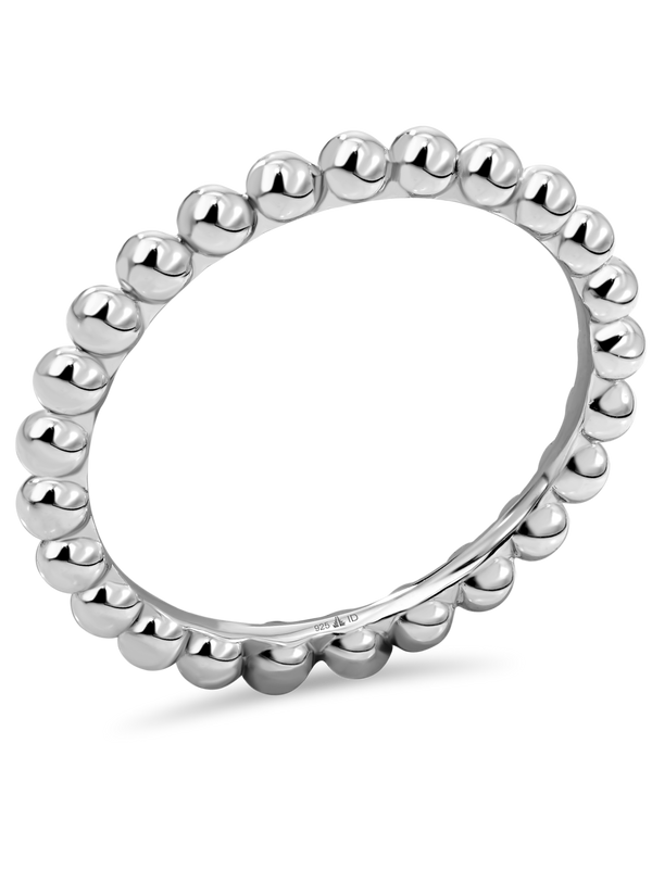 DEVATA Beaded Ball Ring Rhodium Plated Sterling Silver