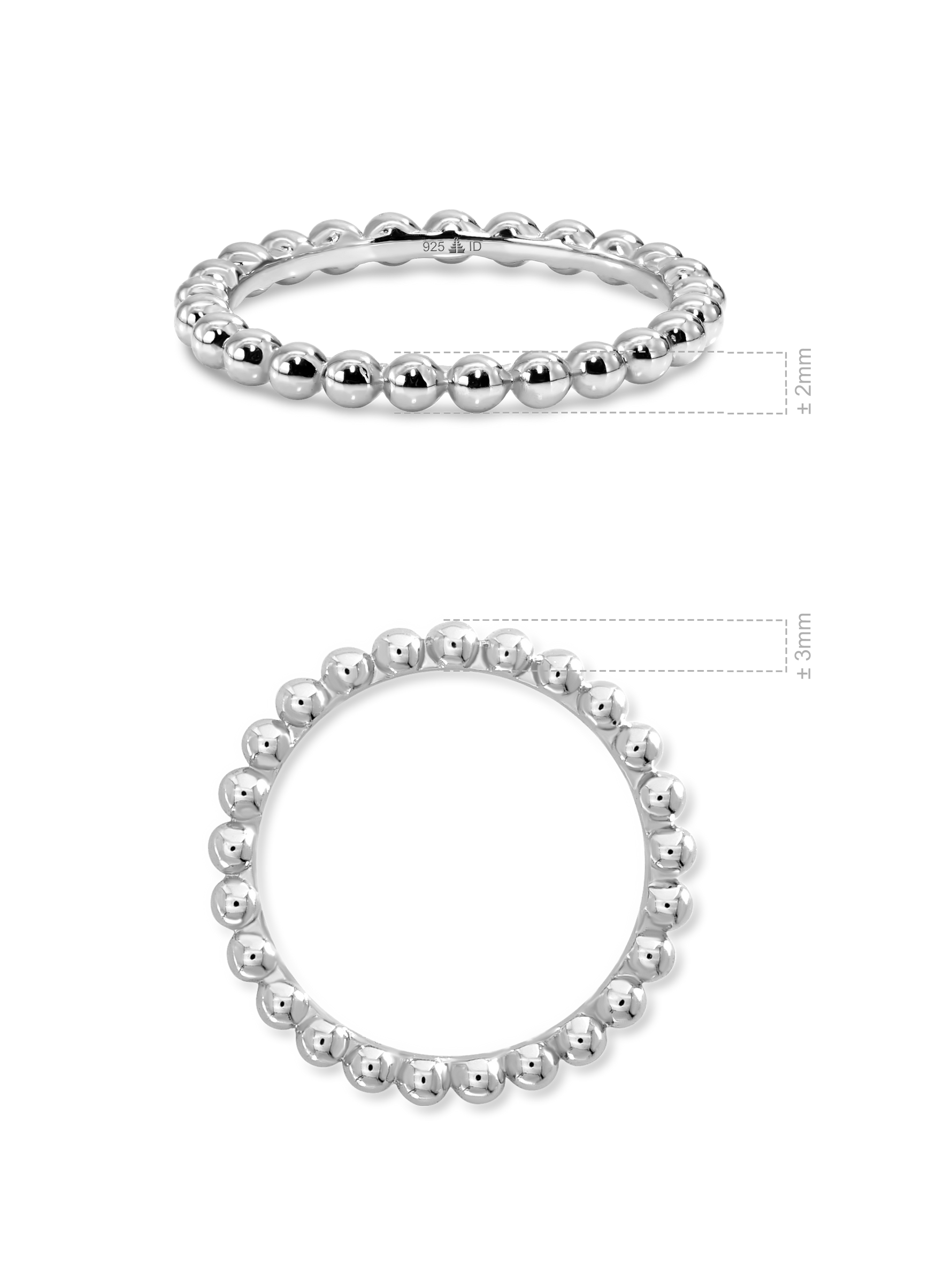 DEVATA Beaded Ball Ring Rhodium Plated Sterling Silver