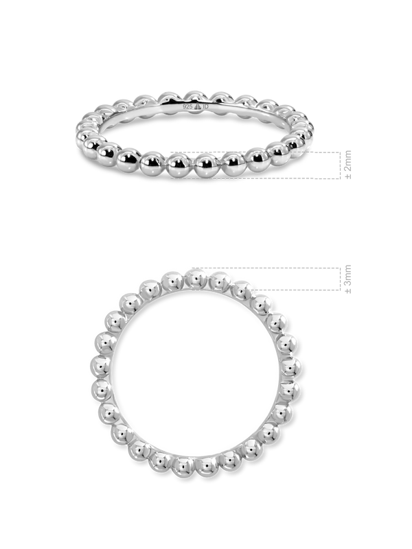 DEVATA Beaded Ball Ring Rhodium Plated Sterling Silver