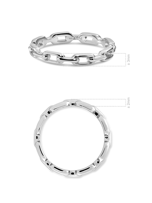 DEVATA Cable Link Ring Rhodium Plated Sterling Silver  