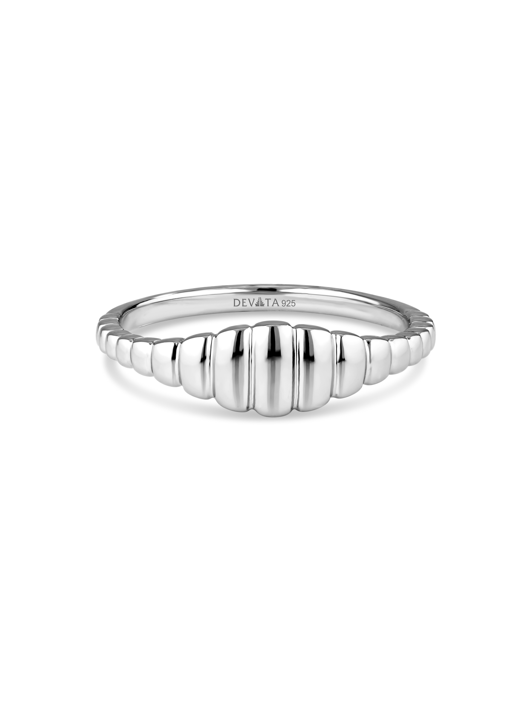 DEVATA Ribbed Ring in Rhodium Plated Sterling Silver