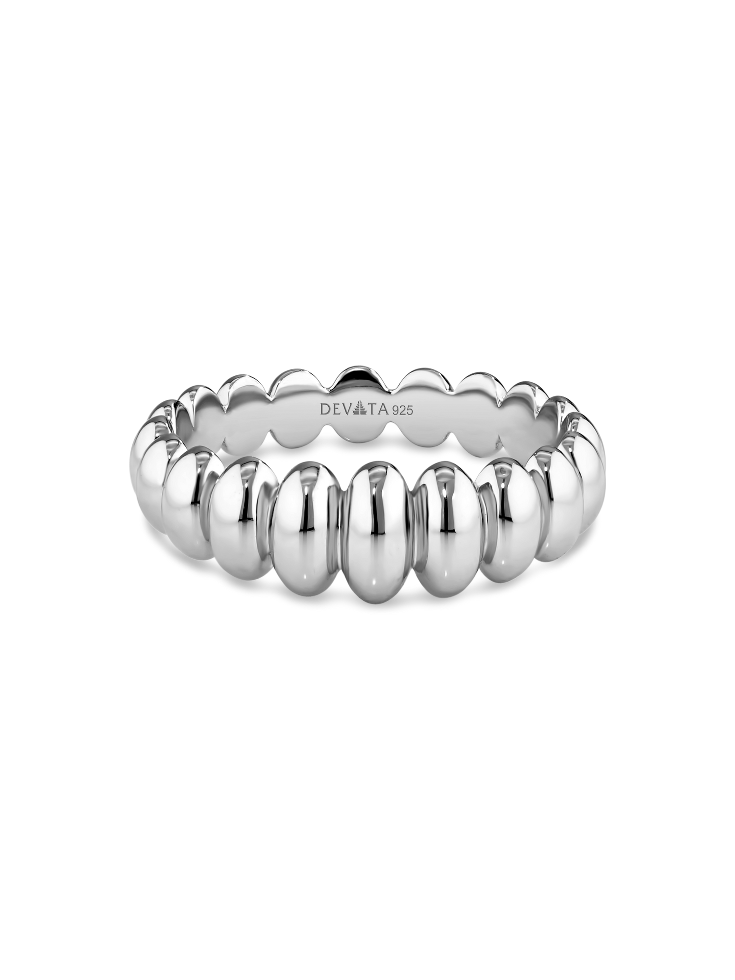 DEVATA Puffy Ribbed Ring in Rhodium Plated Sterling Silver
