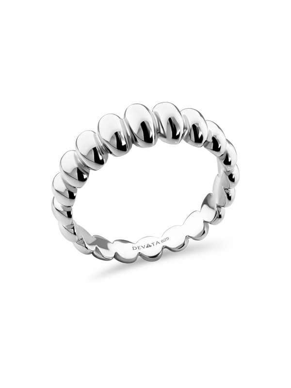 Rhodium Plated Sterling Silver Puffy Ribbed Ring