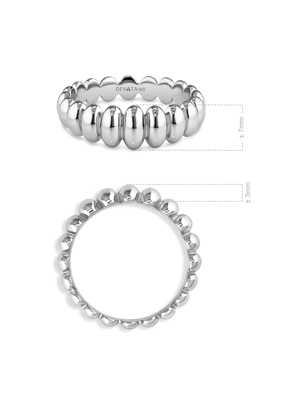 Rhodium Plated Sterling Silver Puffy Ribbed Ring