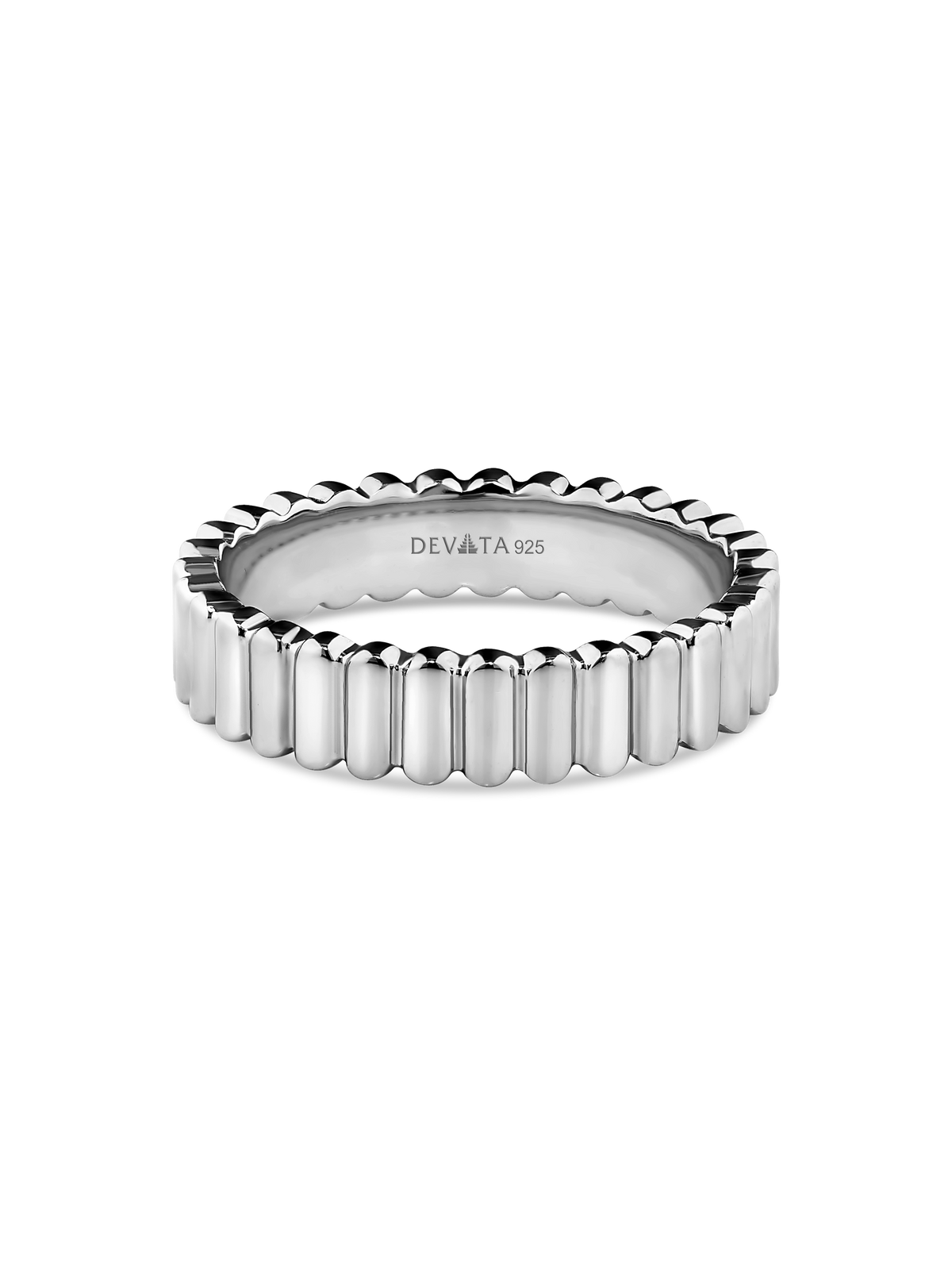 Ribbed Band Ring in Rhodium Plated Sterling Silver