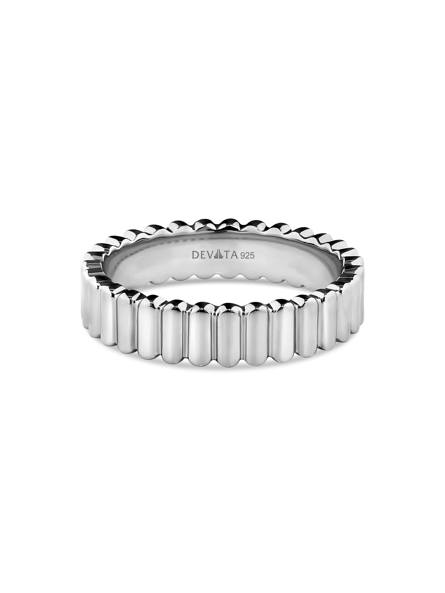 DEVATA Ribbed Band Ring in Rhodium Plated Sterling Silver
