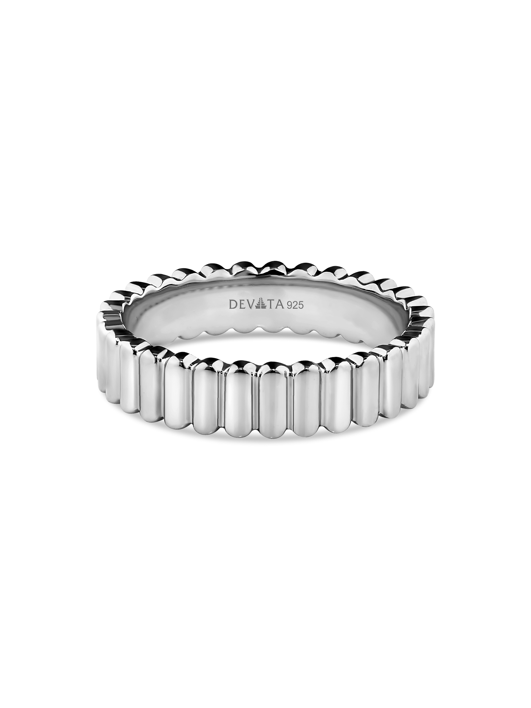 Ribbed Band Ring in Rhodium Plated Sterling Silver