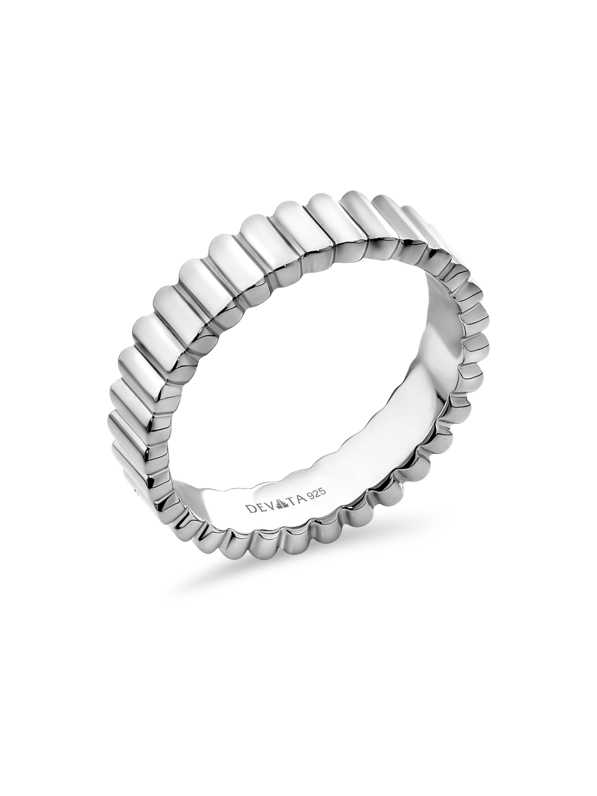 Ribbed Band Ring in Rhodium Plated Sterling Silver