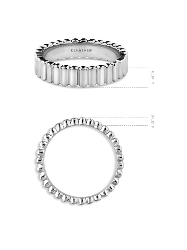 Ribbed Band Ring in Rhodium Plated Sterling Silver