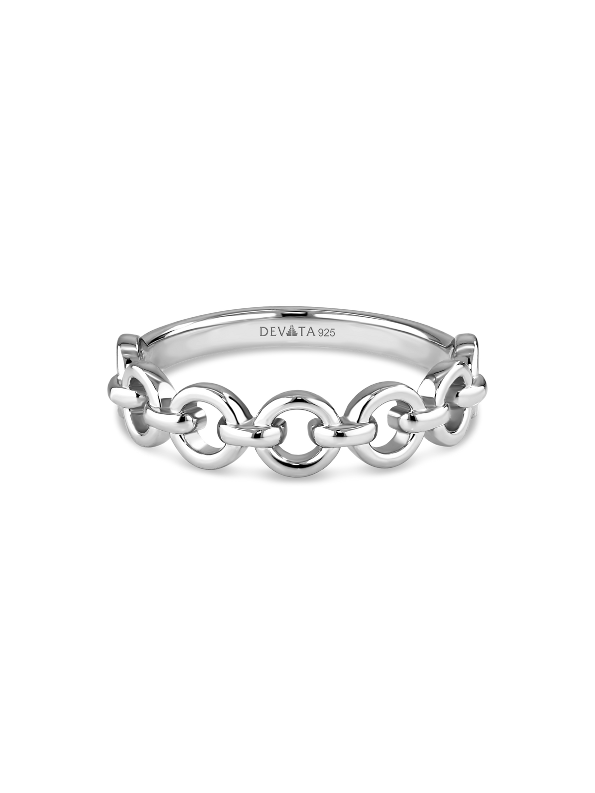 DEVATA Cable Link Ring in Rhodium Plated Sterling Silver