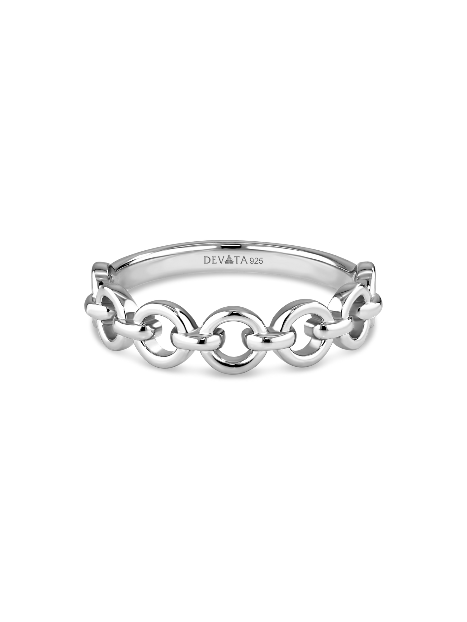 DEVATA Cable Link Ring in Rhodium Plated Sterling Silver