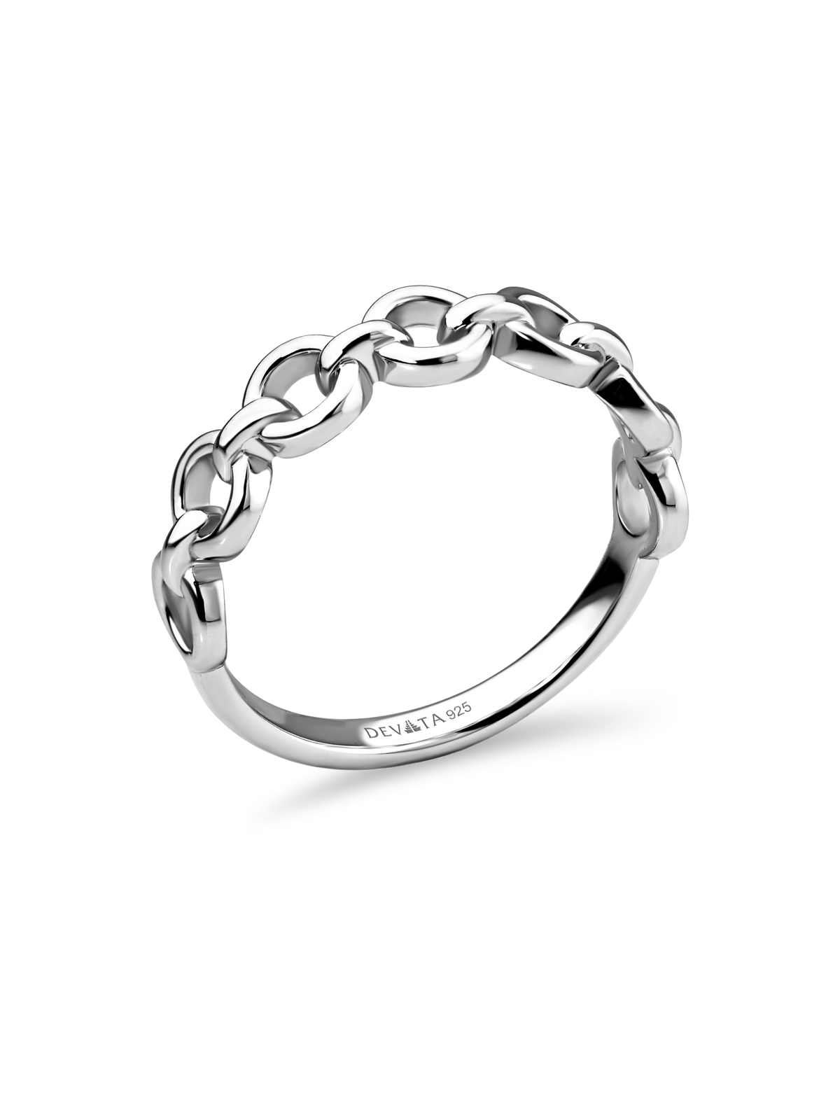 DEVATA Cable Link Ring in Rhodium Plated Sterling Silver