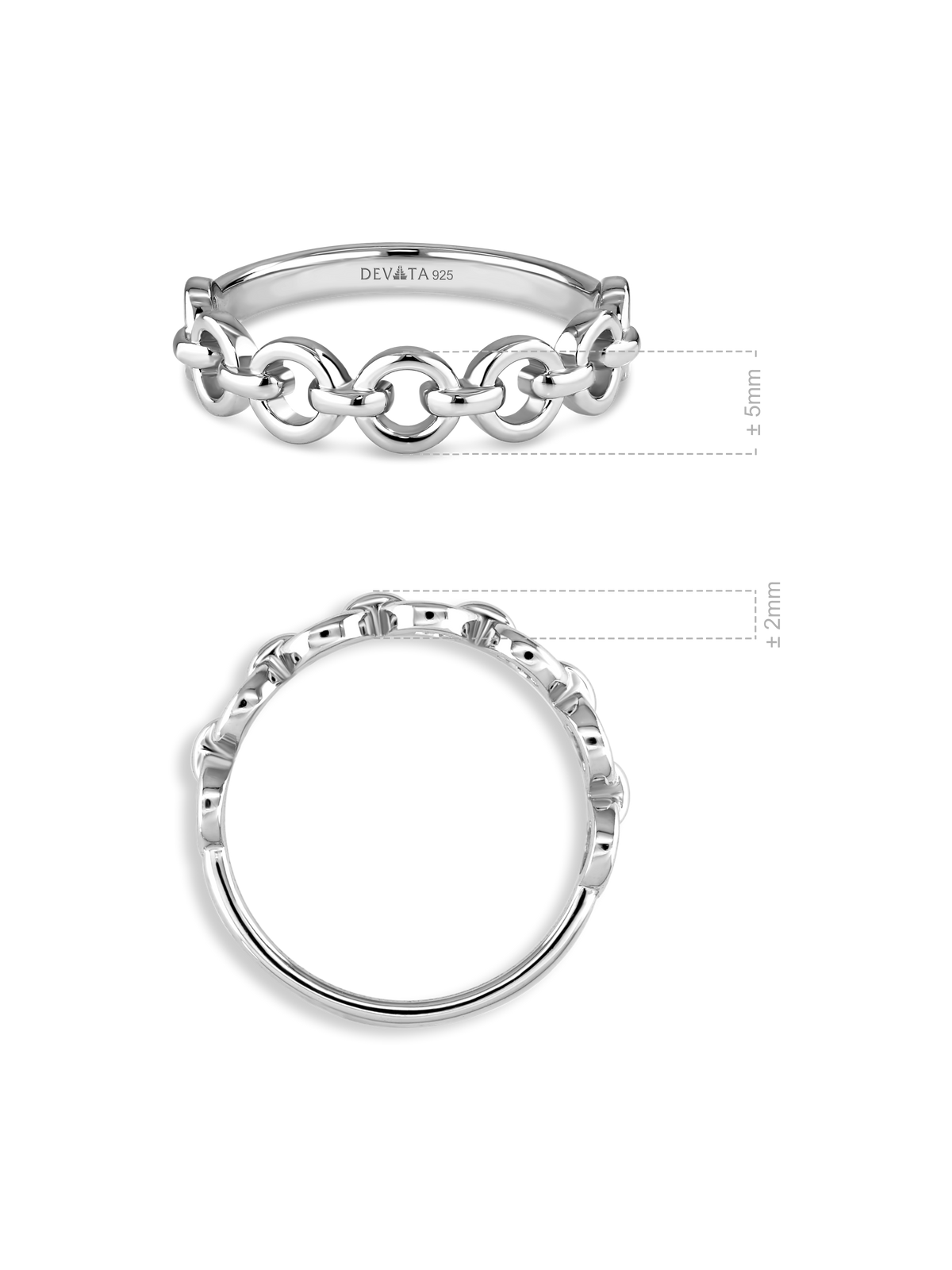 DEVATA Cable Link Ring in Rhodium Plated Sterling Silver