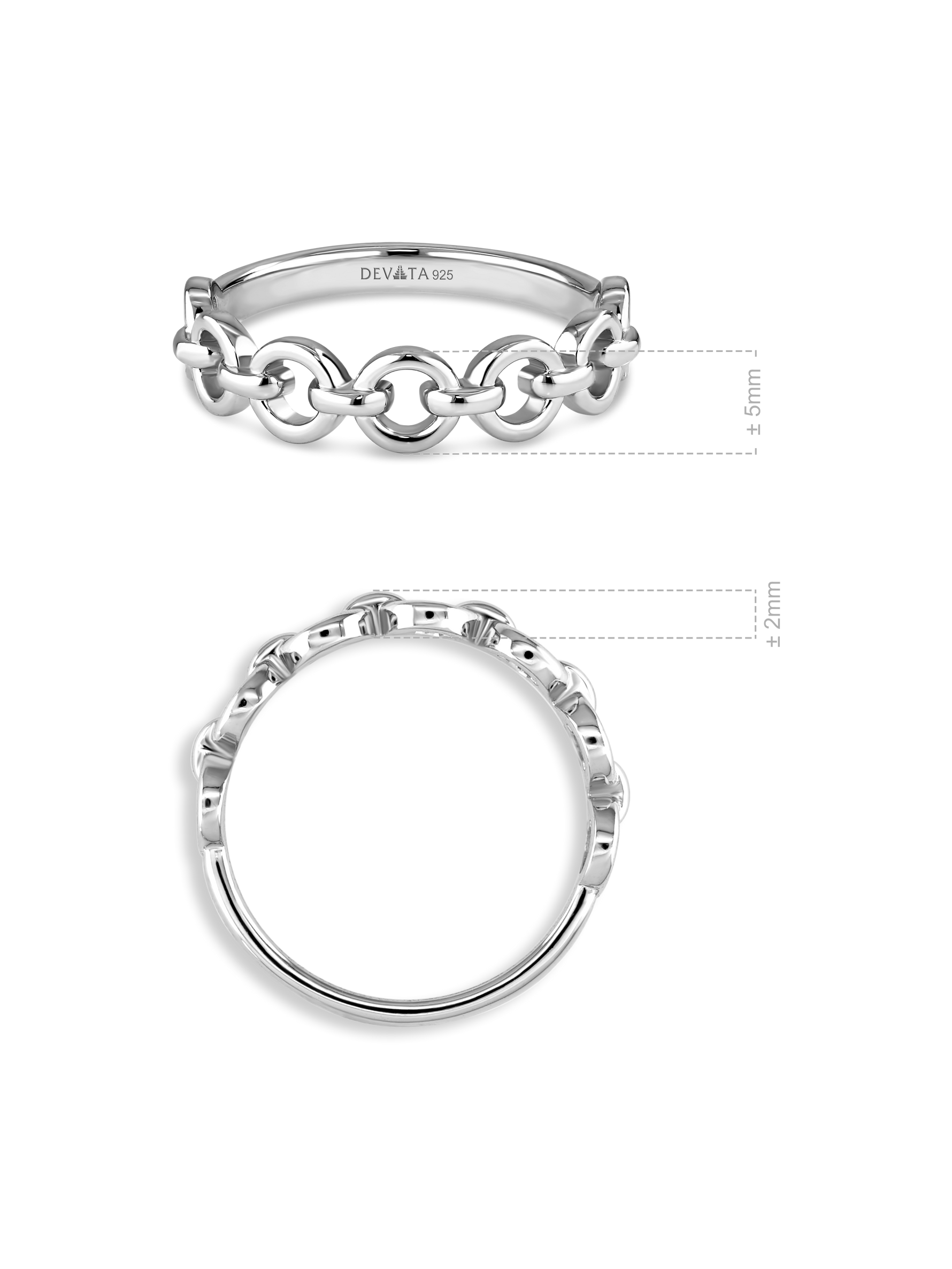 DEVATA Cable Link Ring in Rhodium Plated Sterling Silver