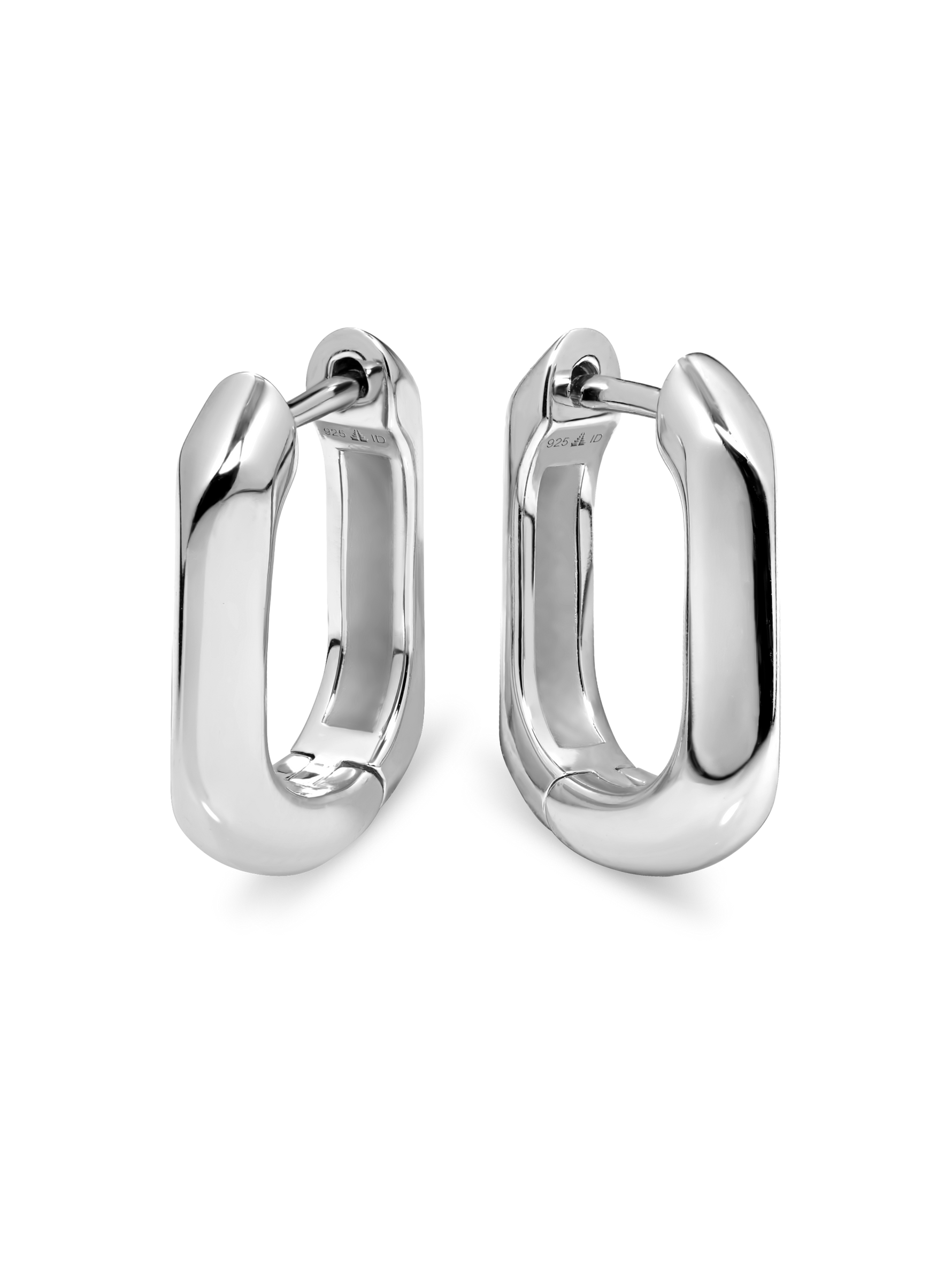 DEVATA Beveled Hoop Earrings in Rhodium Plated Sterling Silver