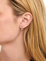 DEVATA Beveled Hoop Earrings in Rhodium Plated Sterling Silver