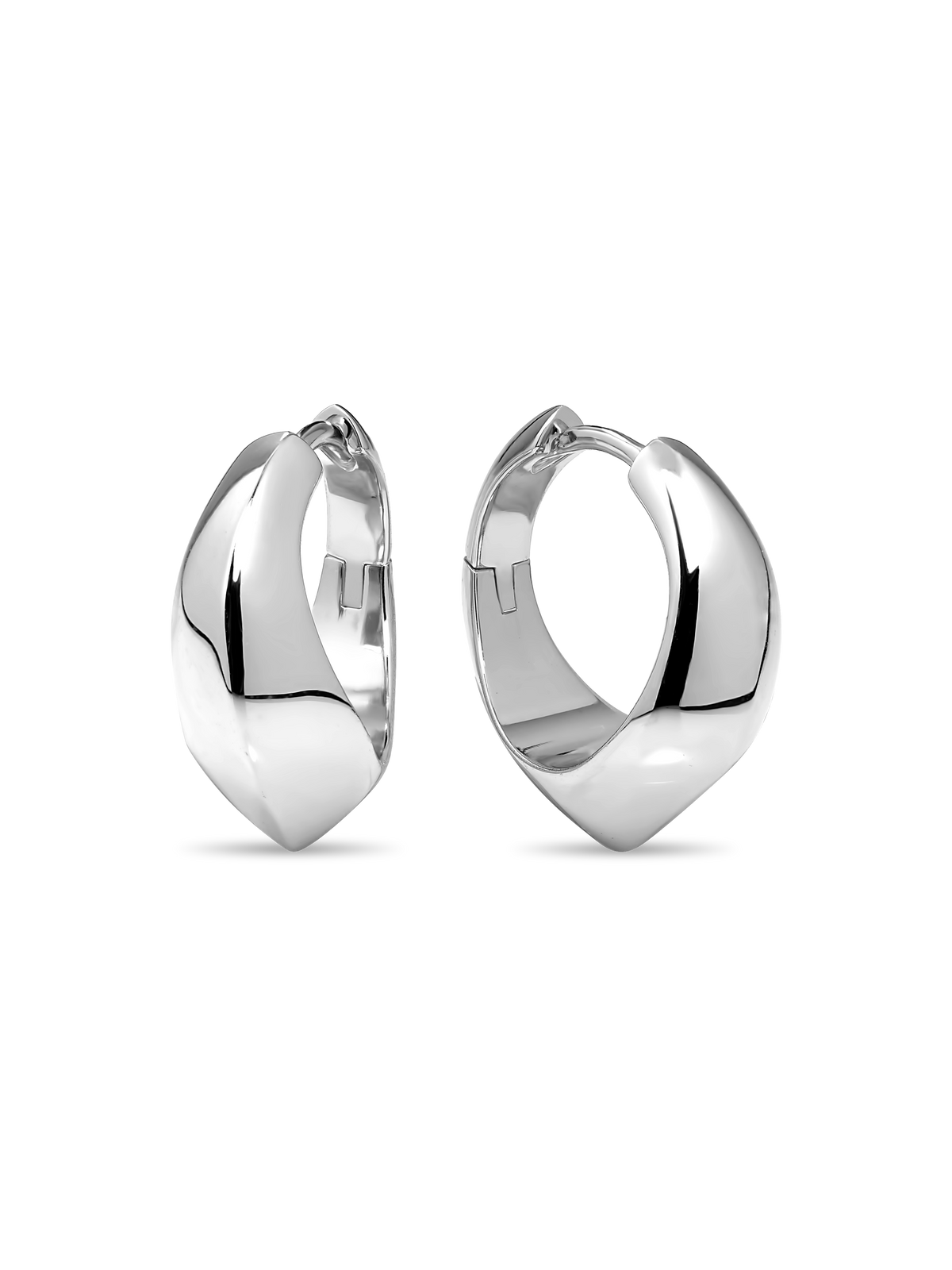 DEVATA Beveled Curve Hoop Earrings in Rhodium Plated Sterling Silver