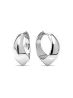 DEVATA Beveled Curve Hoop Earrings in Rhodium Plated Sterling Silver