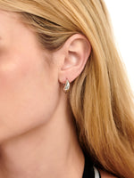 DEVATA Beveled Curve Hoop Earrings in Rhodium Plated Sterling Silver