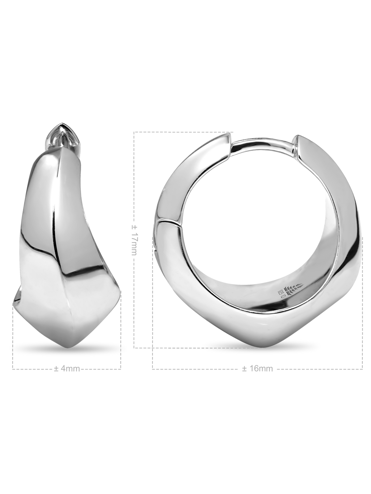 DEVATA Beveled Curve Hoop Earrings in Rhodium Plated Sterling Silver