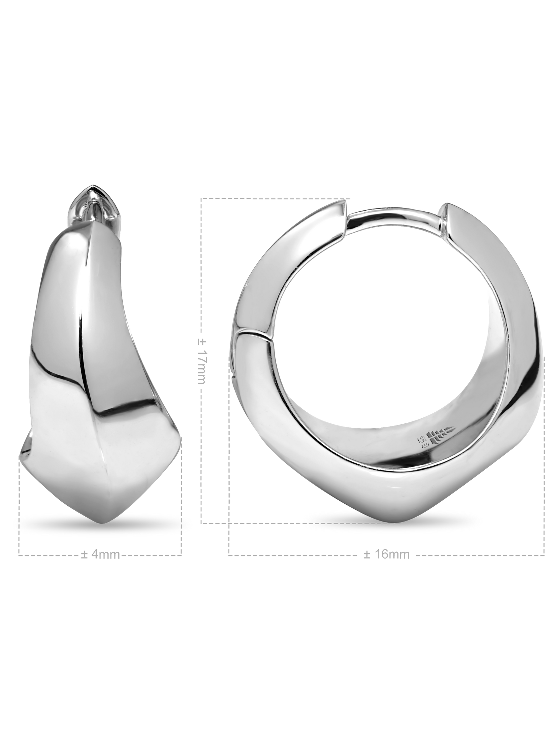 DEVATA Beveled Curve Hoop Earrings in Rhodium Plated Sterling Silver