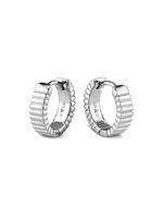 DEVATA Ribbed Hoop Earrings in Rhodium Plated Sterling Silver