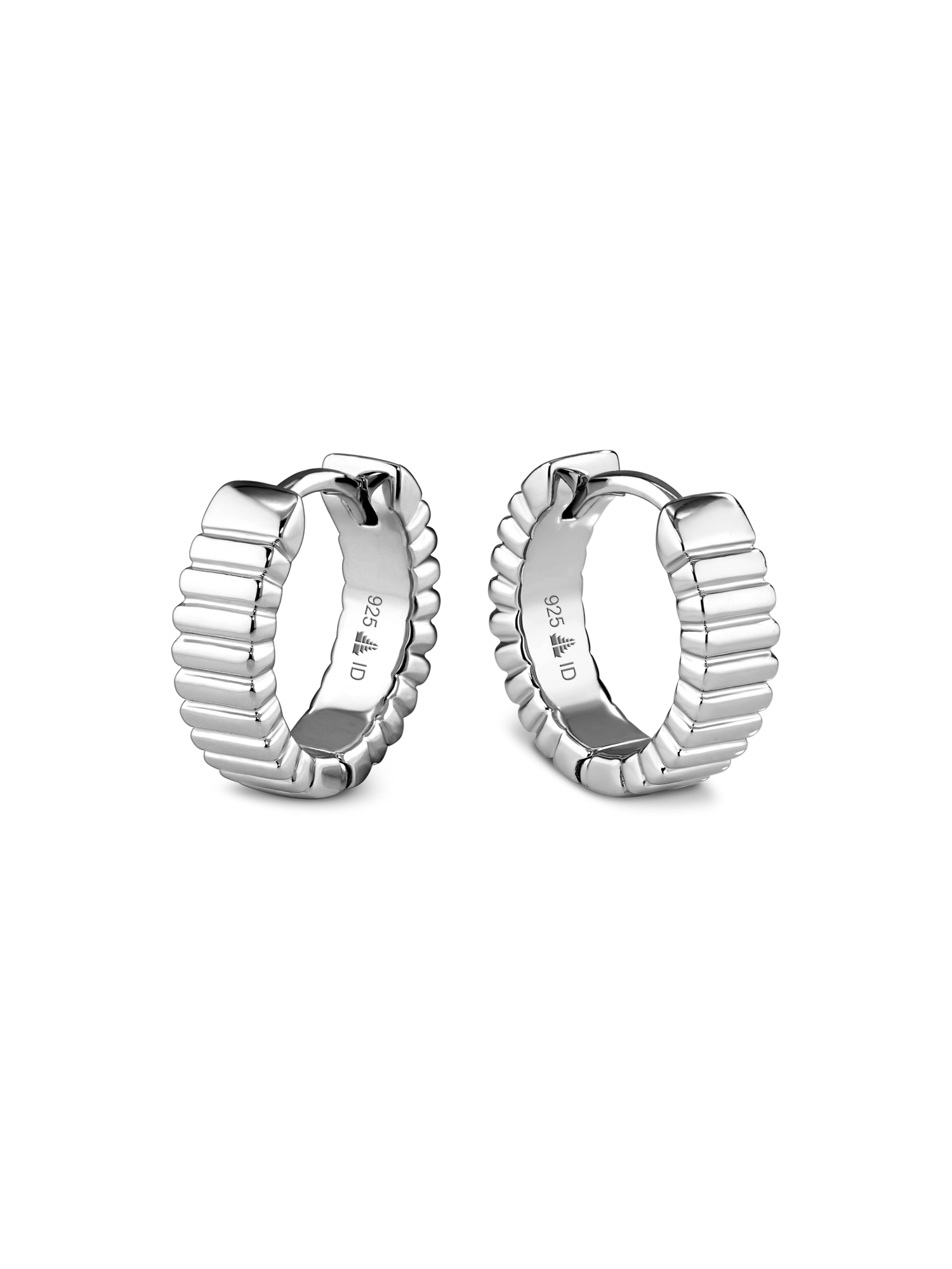 DEVATA Ribbed Hoop Earrings in Rhodium Plated Sterling Silver