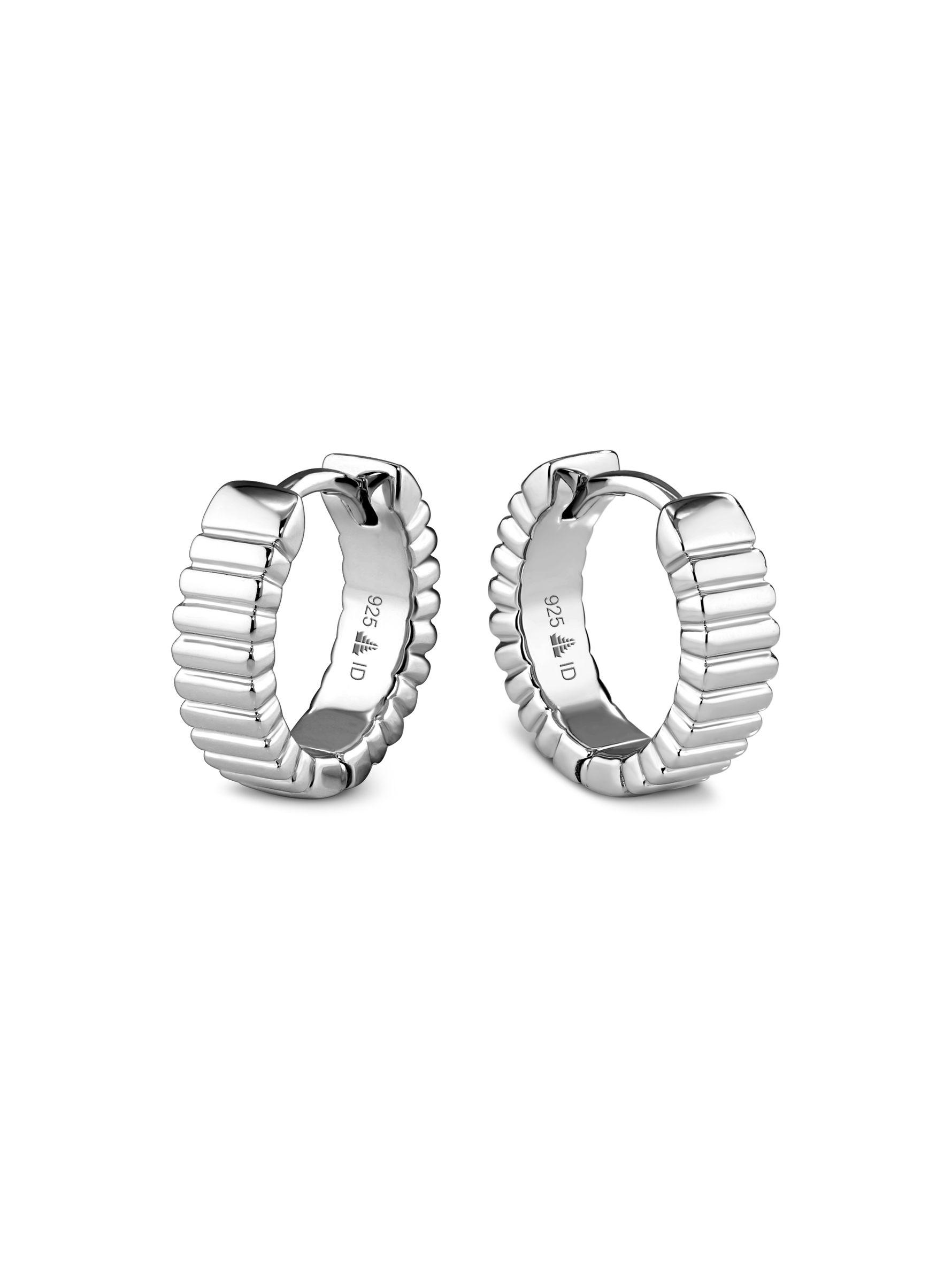 DEVATA Ribbed Hoop Earrings in Rhodium Plated Sterling Silver