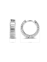 DEVATA Ribbed Hoop Earrings in Rhodium Plated Sterling Silver