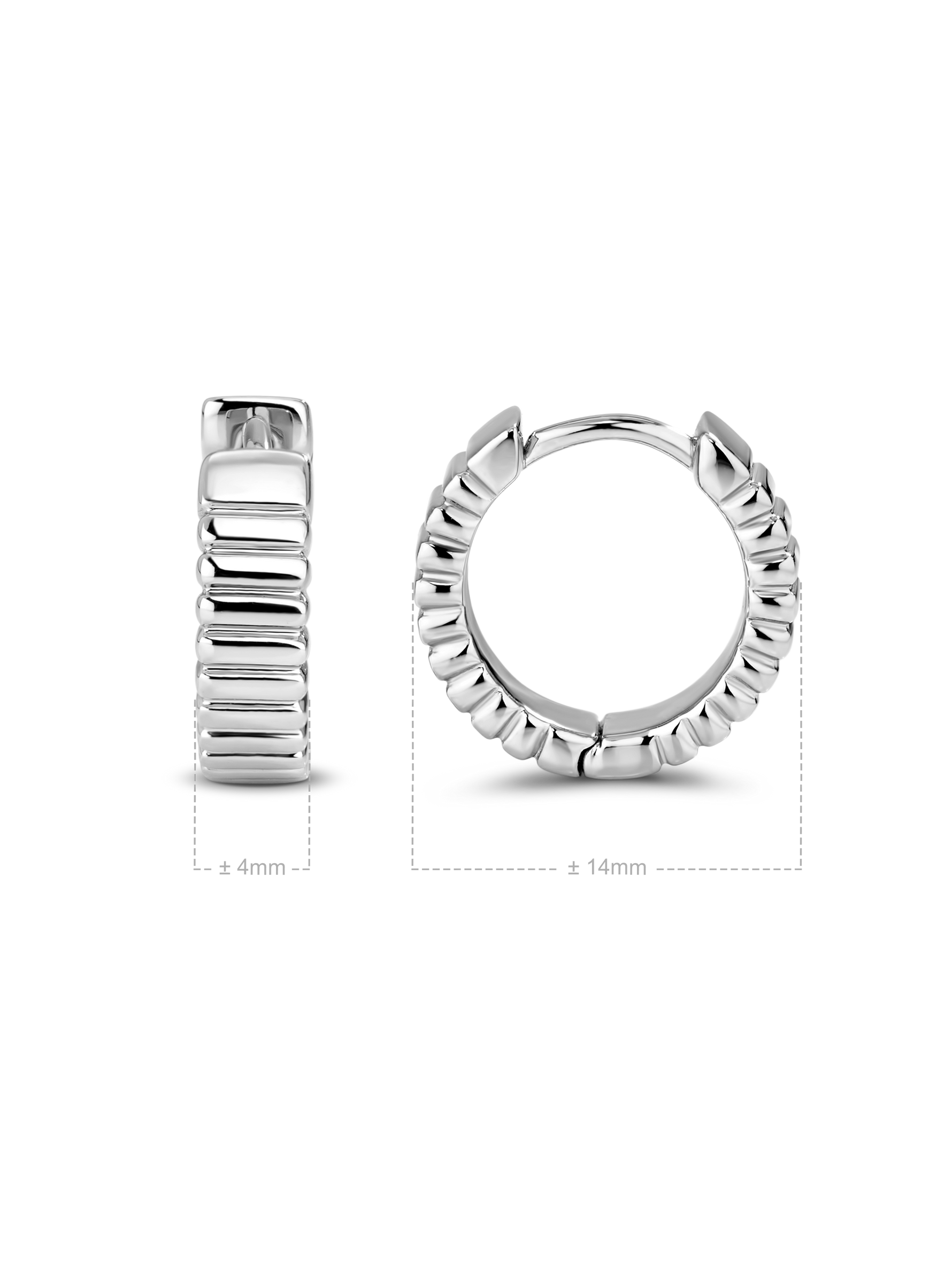 DEVATA Ribbed Hoop Earrings in Rhodium Plated Sterling Silver