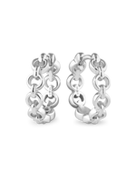 Cable Link Hoop Earrings in Rhodium Plated Sterling Silver 