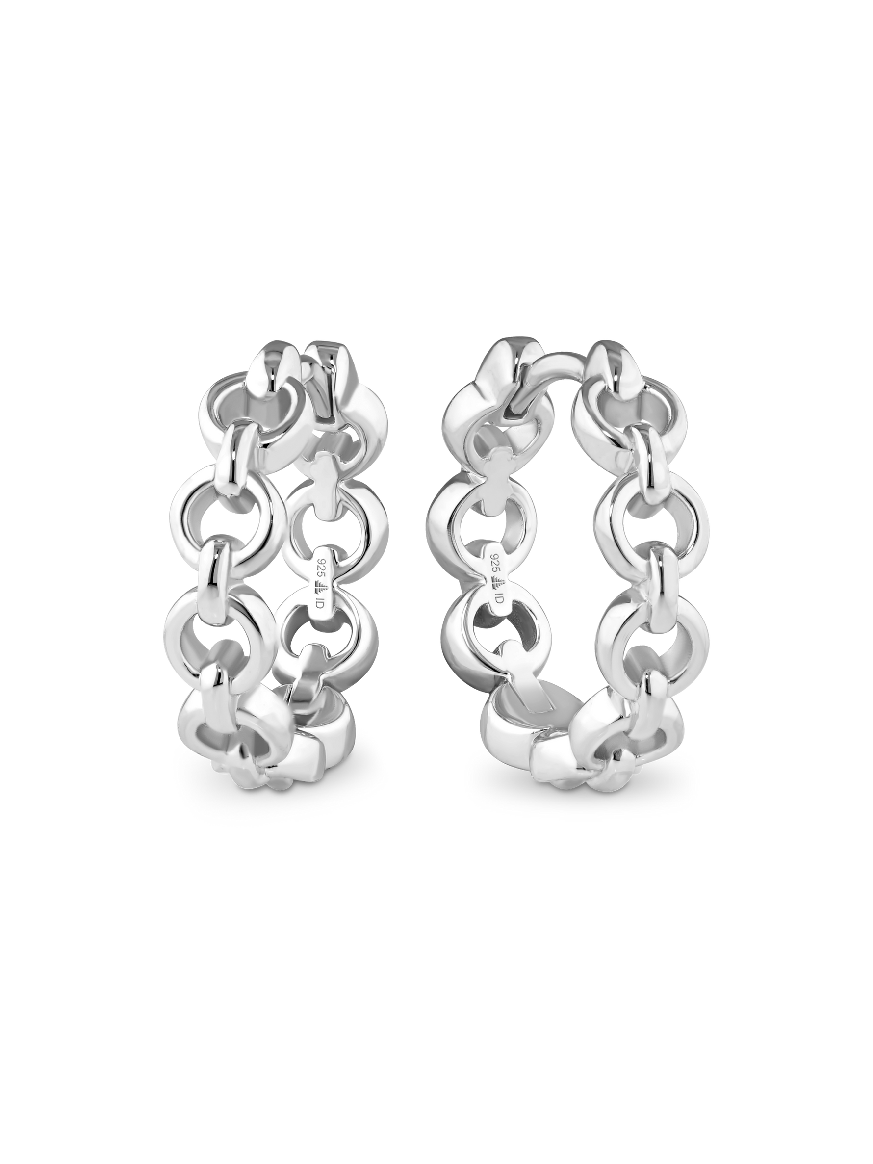 Cable Link Hoop Earrings in Rhodium Plated Sterling Silver 