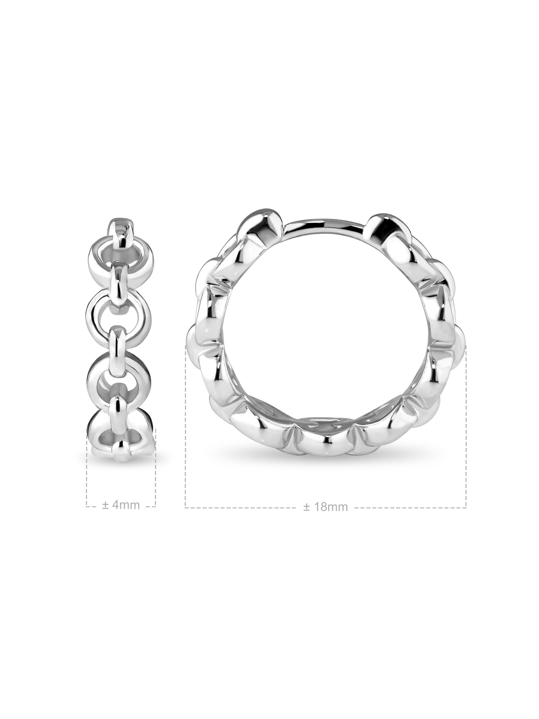 Cable Link Hoop Earrings in Rhodium Plated Sterling Silver 