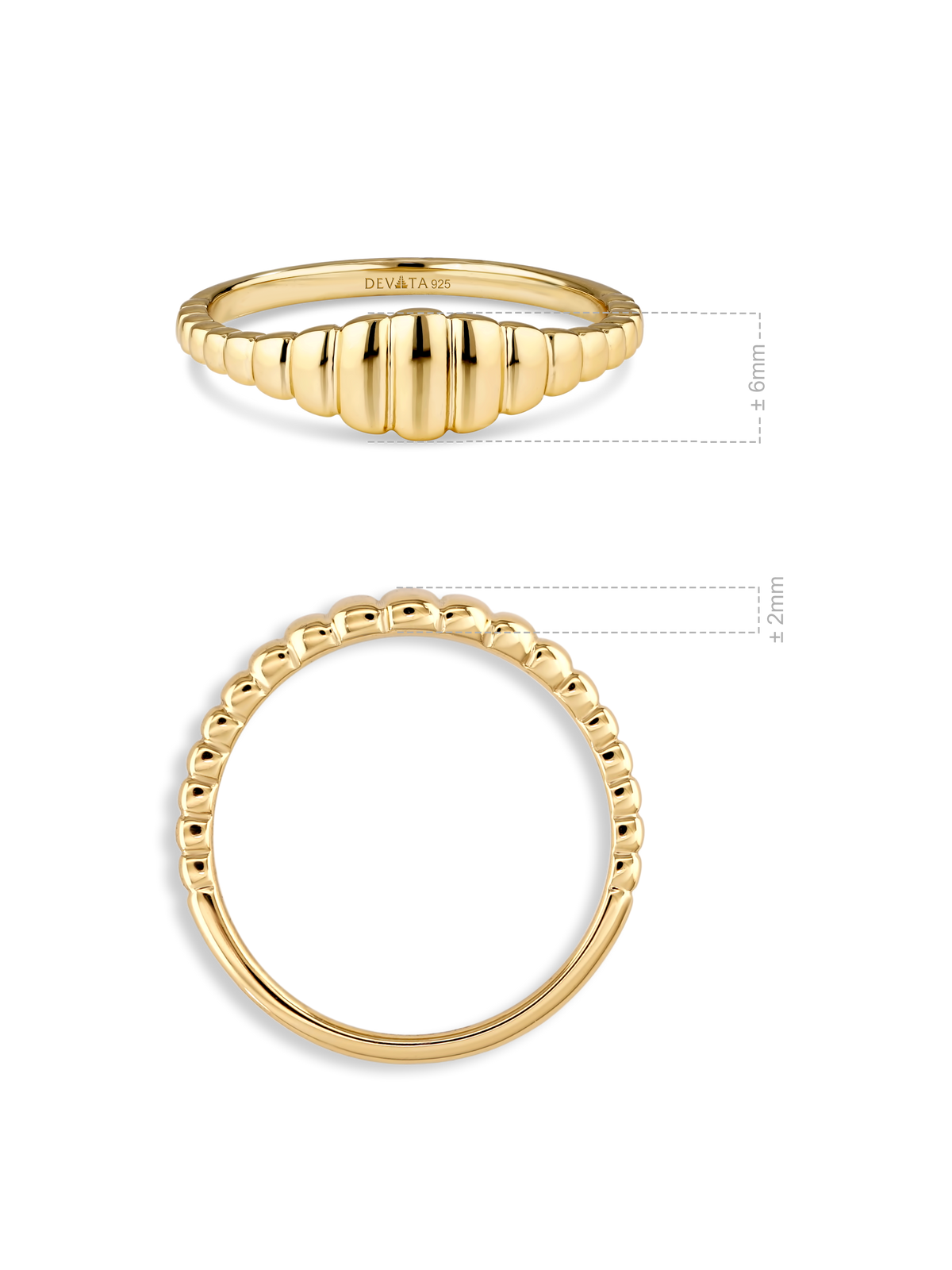 DEVATA Ribbed Ring in Gold Plated Sterling Silver
