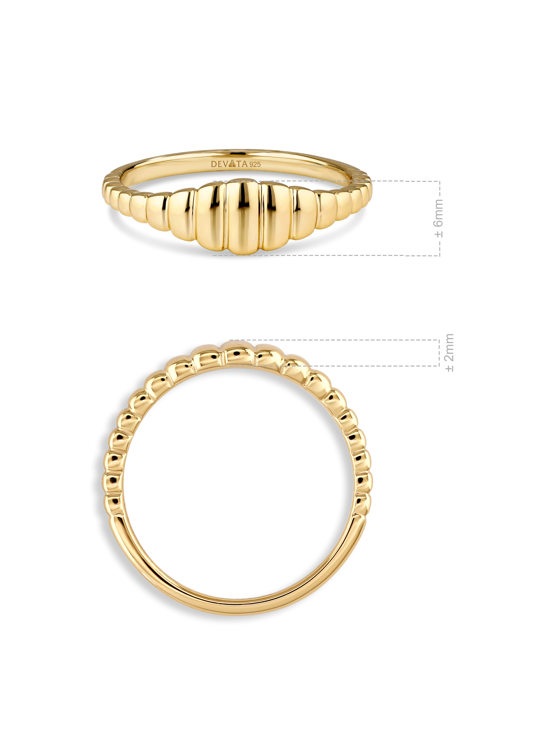 DEVATA Ribbed Ring in Gold Plated Sterling Silver