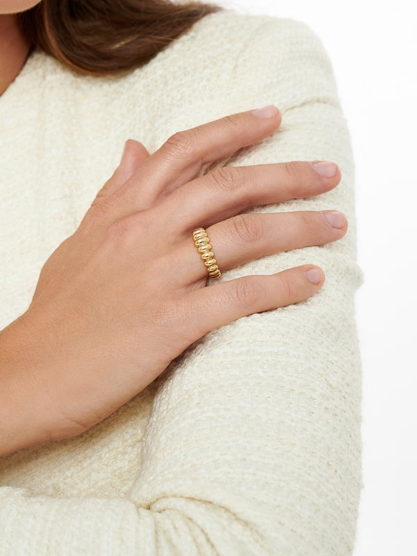 Rhodium Plated Sterling Silver Puffy Ribbed Ring