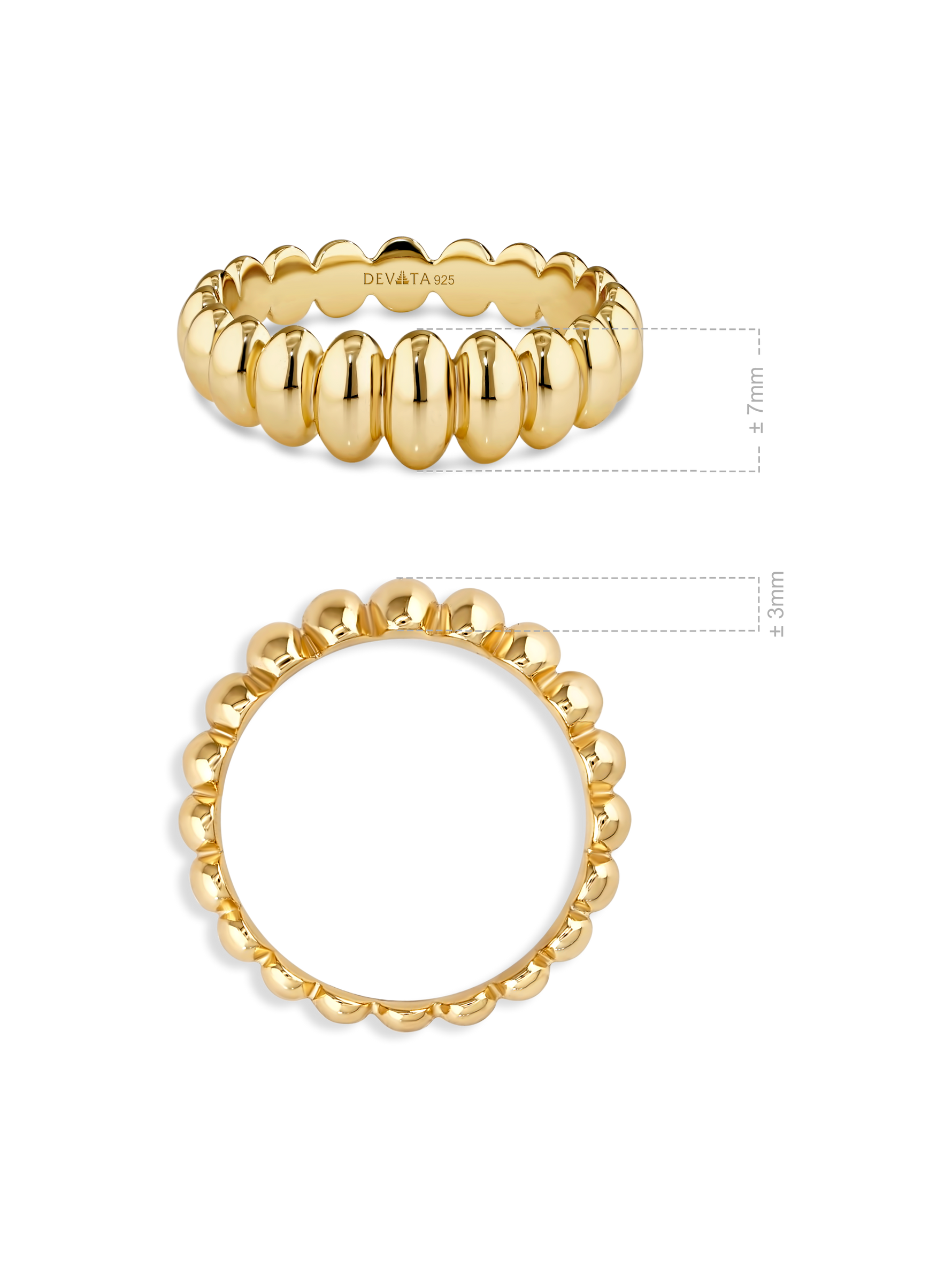 DEVATA Puffy Ribbed Ring in Gold Plated Sterling Silver