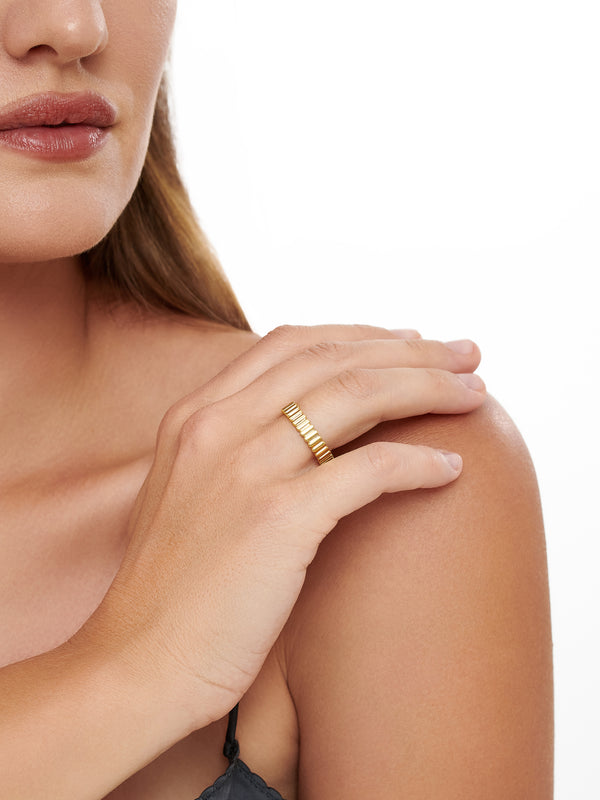 Ribbed Band Ring in Rhodium Plated Sterling Silver