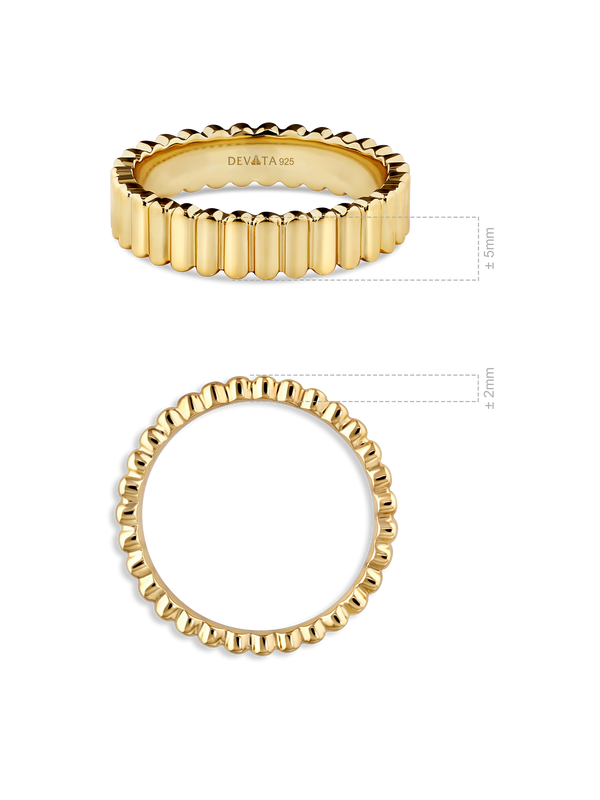 Ribbed Band Ring in Gold Plated Sterling Silver