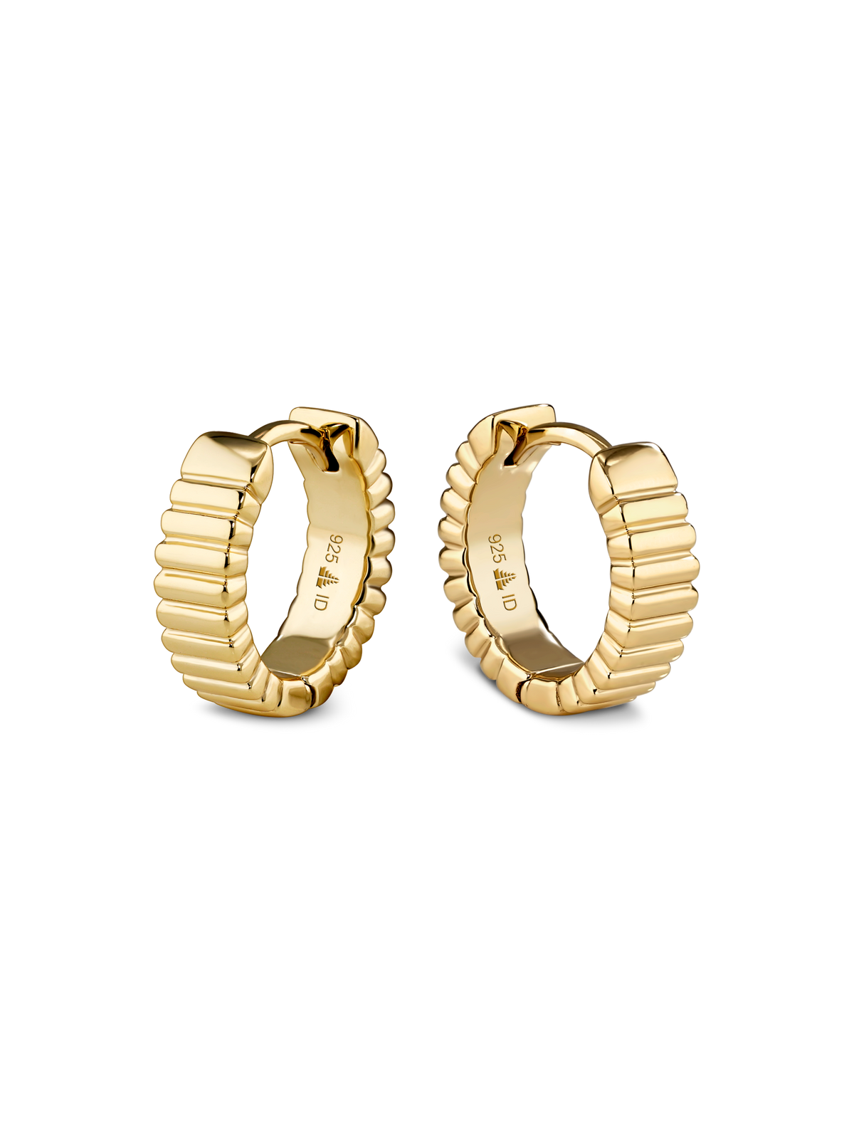 DEVATA Ribbed Hoop Earrings in Gold Plated Sterling Silver