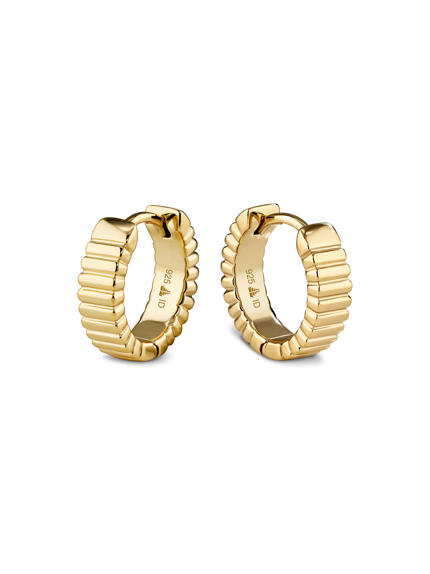DEVATA Ribbed Hoop Earrings in Gold Plated Sterling Silver