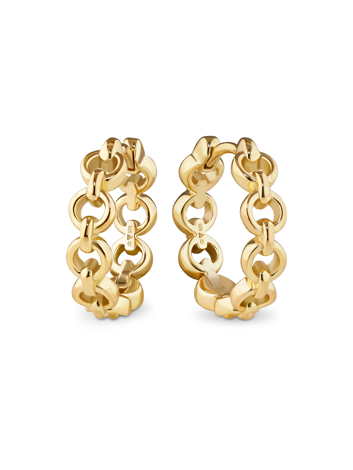 Cable Link Hoop Earrings in Gold Plated Sterling Silver 