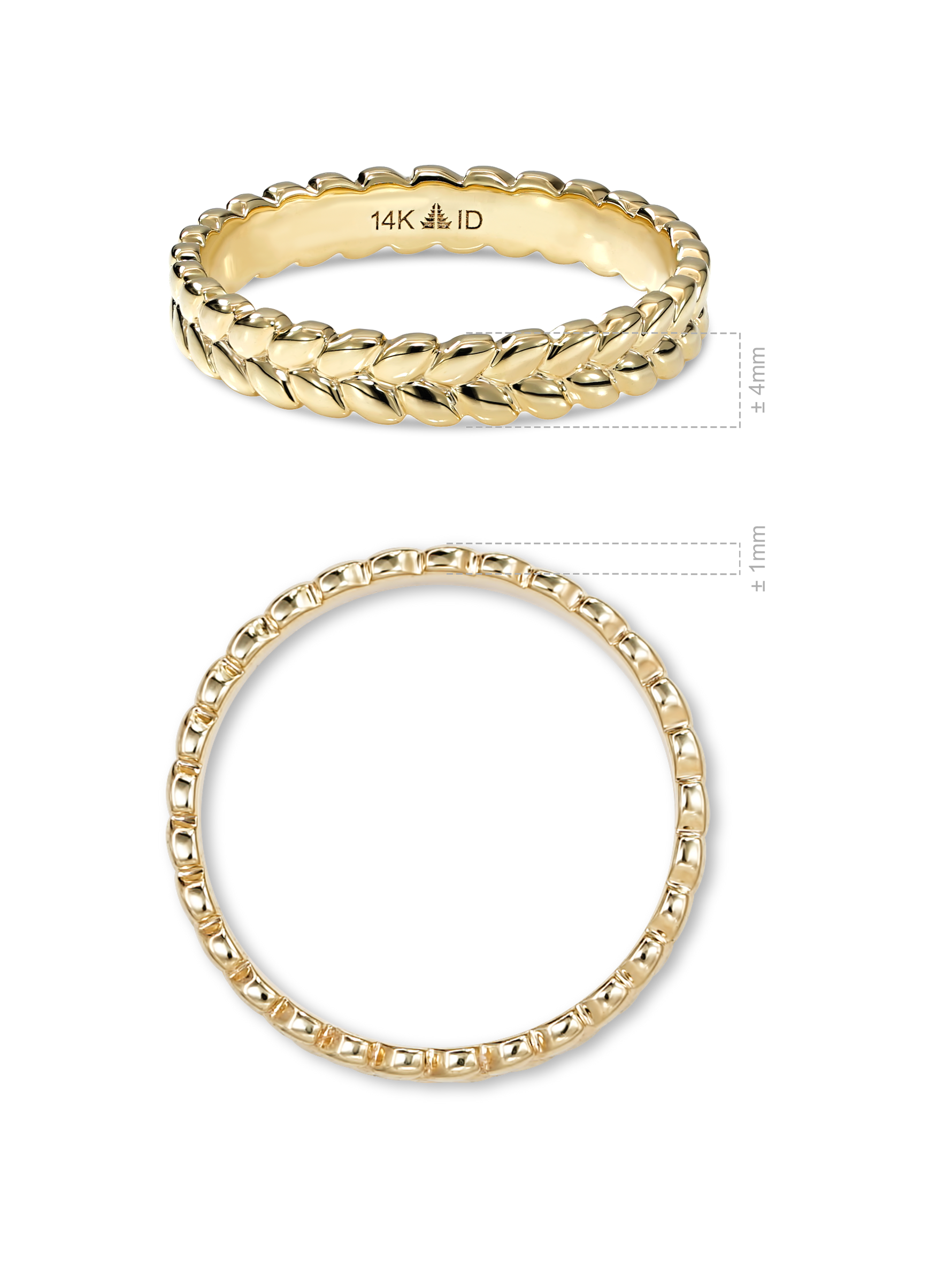 14K Solid Gold Wheat Ring