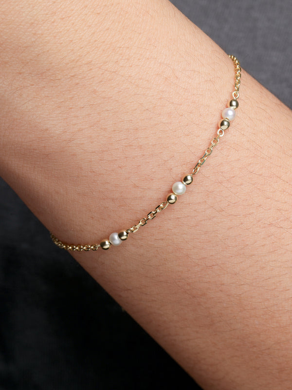 14K Gold Freshwater Pearl Chain Bracelet