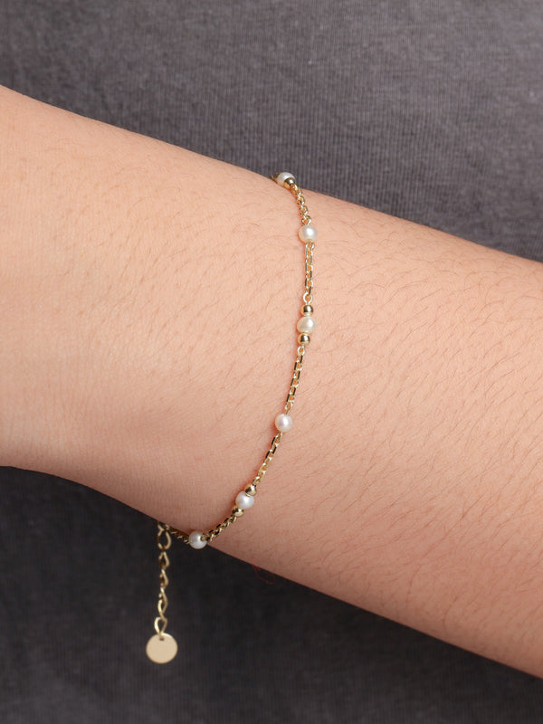 14K Gold Freshwater Pearl Chain Bracelet