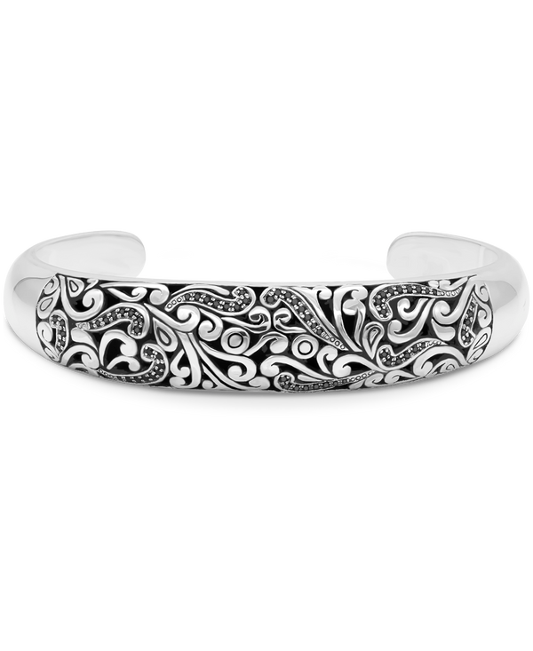 DEVATA Bali Sterling Silver Black Spinel Cuff Bracelet